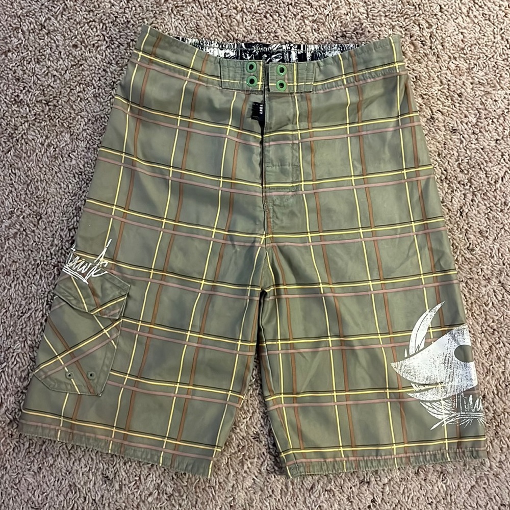 Tony Hawk Boys Size 7 (Large) Green Unlined Swim Trunks